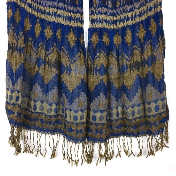 SACO BAY Scarf Fringe Artisan Style Textured Southwestern Boho Chevron Dot Blue - Picture 9 of 14